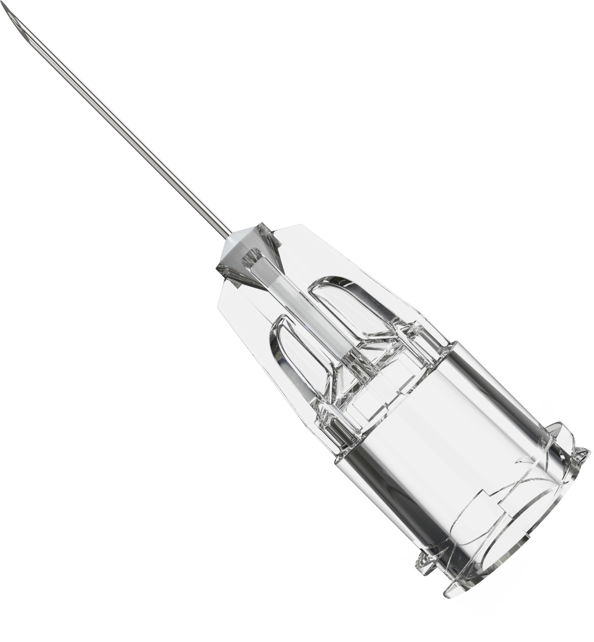 STERiJECT VHPC advanced hub needle, showing the clear hard-polymer hub