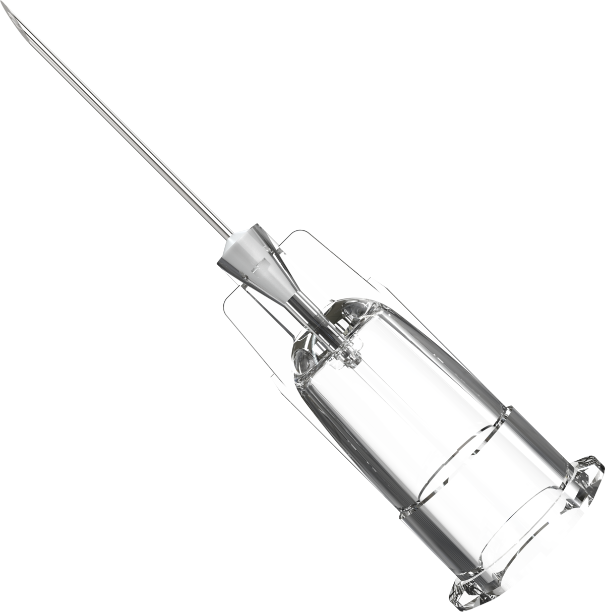 STERiJECT VPRC control hub needle, showing the clear hard-polymer hub